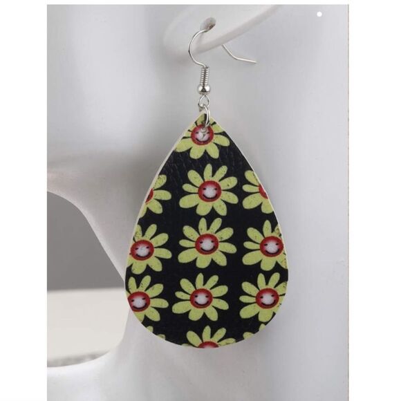 Flower Print Drop Earrings - Picture 1 of 4